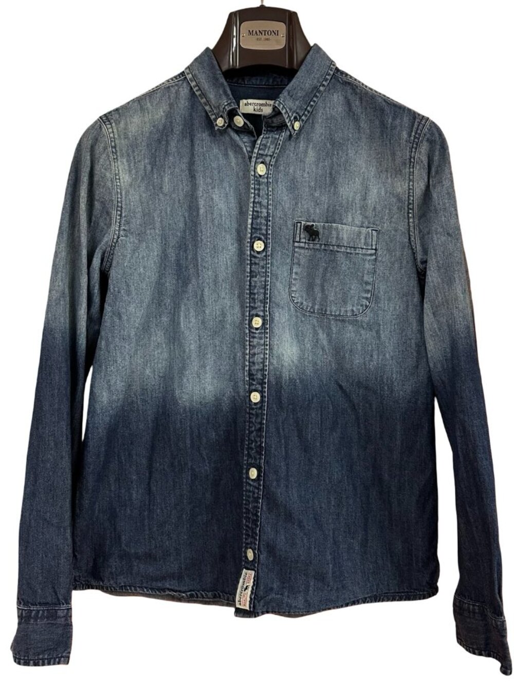 Kids Abercrombie Denim Shirt, Size 15/16 XL, Faded Wash, Chest Pocket